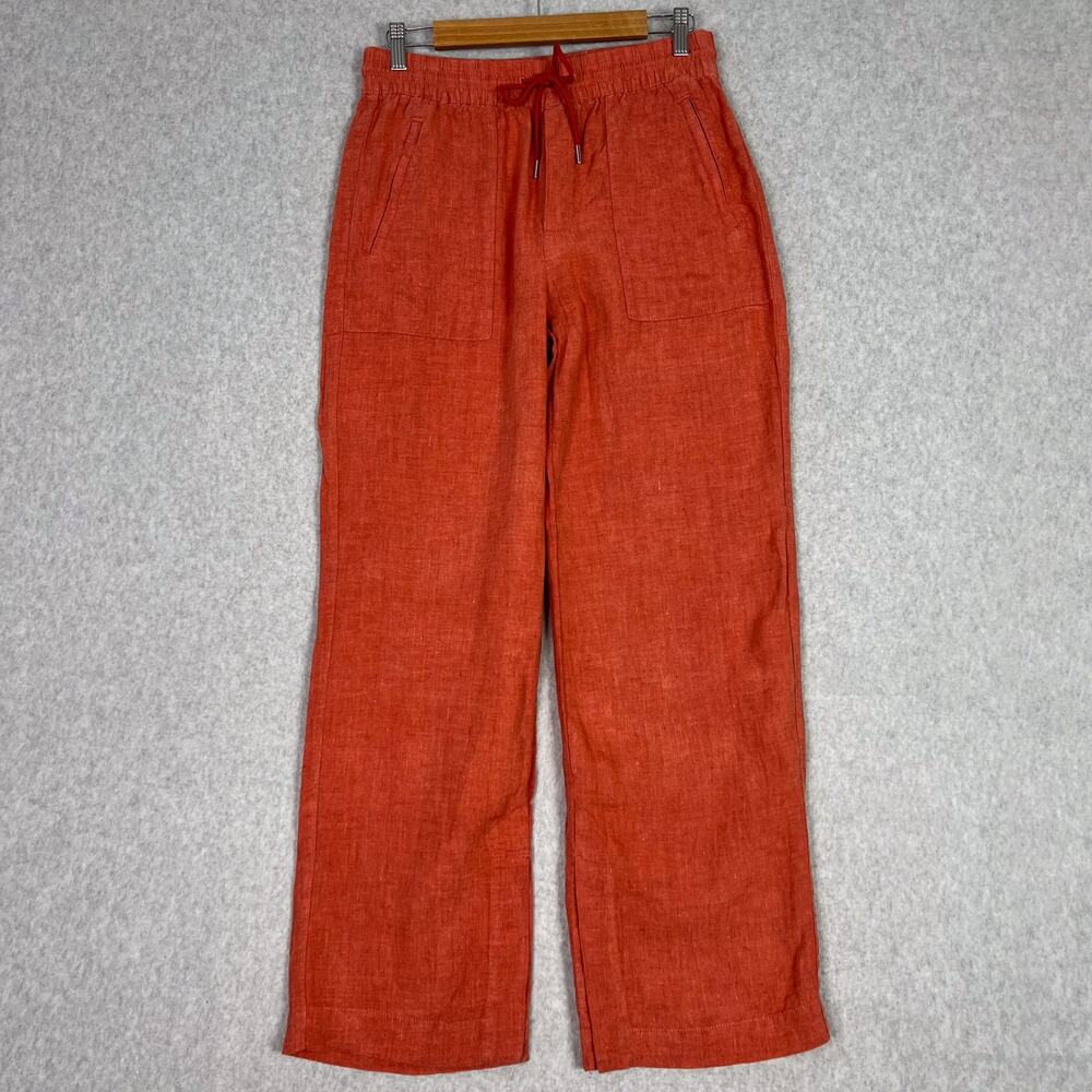 Athleta Orange Retreat Linen High Rise Wide Leg Pant Zip Pockets Size 4